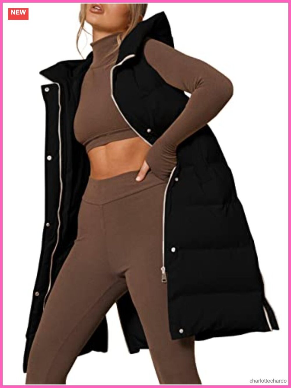 Women's Long Hooded Puffer Vest Sleeveless Quilted Down Jacket